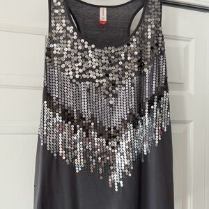 No Boundaries Silver Sequin Black Tank Top